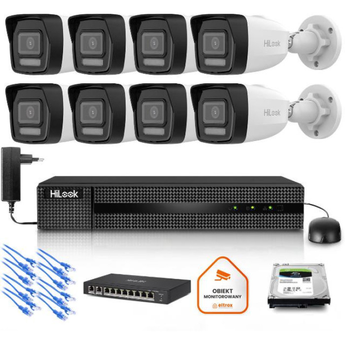 Zestaw monitoringu Hilook 8x kamera IPC-B160HA-LU z dyskiem z 2TB