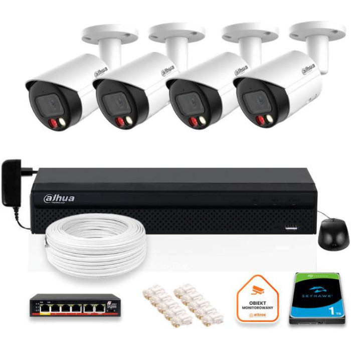 Zestaw monitoringu IP Dahua 8mpx 4K 4 kamery IPC-HFW2849S-S-IL z dyskiem