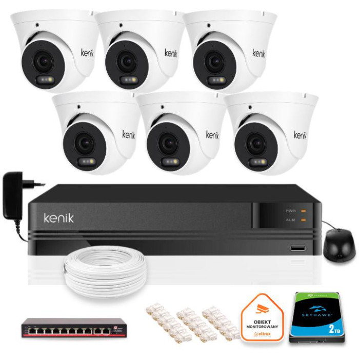 Zestaw monitoringu IP Kenik 6 kamer 8MPx 4K dysk