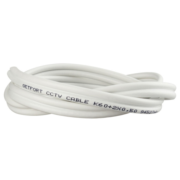 Przewód kabel koncentryczny z zasilaniem do CCTV BIAŁY K60+2x0,5mm2 GETFORT 1m
