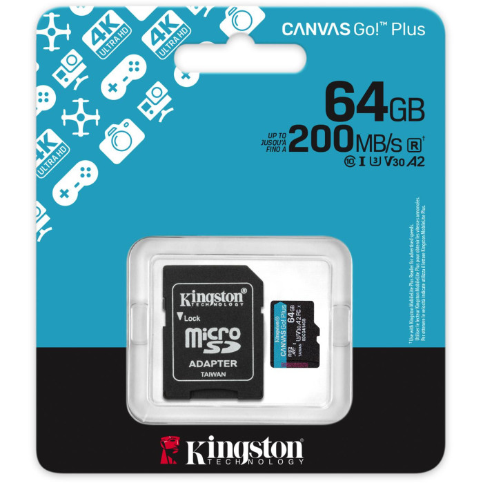 Karta pamięci microSD 64GB Kingston CanvasGo! Plus 200MB/s A2 U3 V30 + adapter