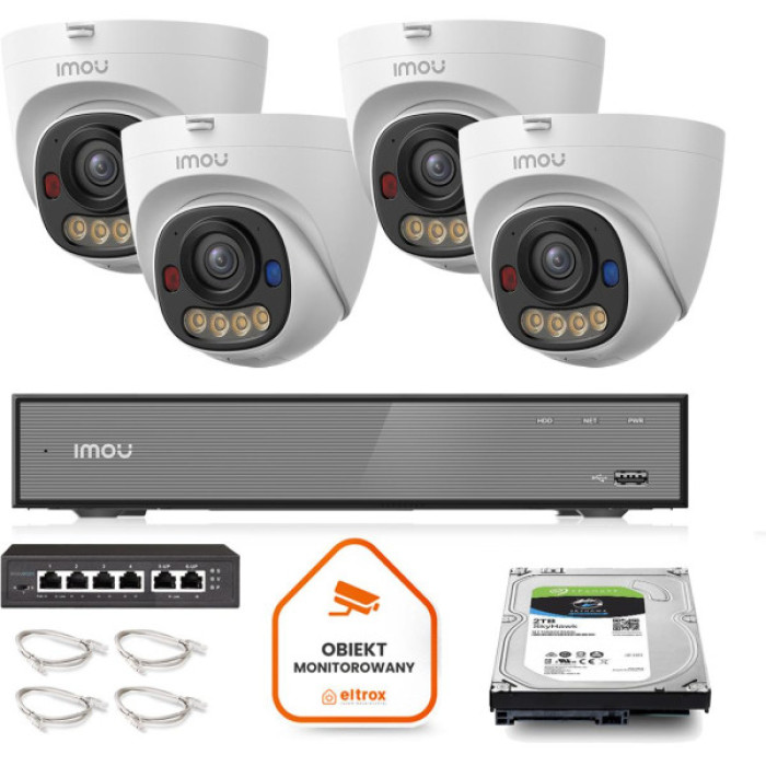 Zestaw monitoringu Imou 4x kamera IPC-PS8D-5V0-0280B 5MP kopułka PoE