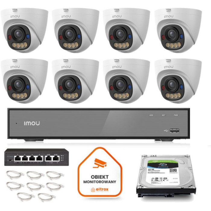 Zestaw monitoringu Imou 8x kamera IPC-PS8D-5V0-0280B 5MP kopułka PoE