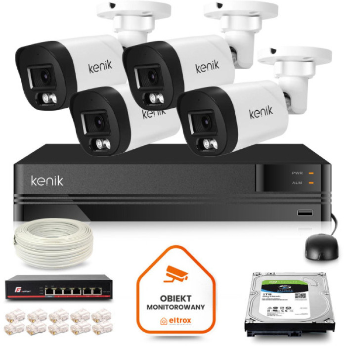Zestaw monitoringu IP Kenik 4 kamery tubowe 5MPx 1TB