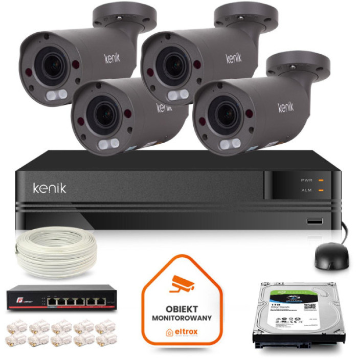 Zestaw monitoringu IP Kenik 4 kamer 2MPX FullHD 1TB IR 60m