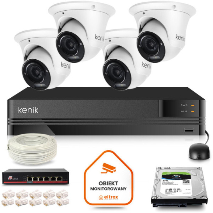 Zestaw monitoringu IP Kenik 4 kamery kopułkowe 2MPx 1TB