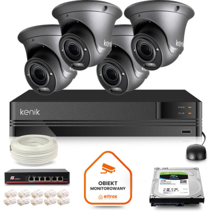 Zestaw monitoringu IP Kenik 4 kamery kopułkowe FullHD 1TB