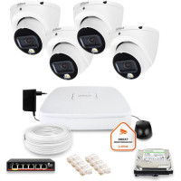 Zestaw monitoringu IP Dahua 4 kamery kopułkowe 6Mpx Dysk 1TB