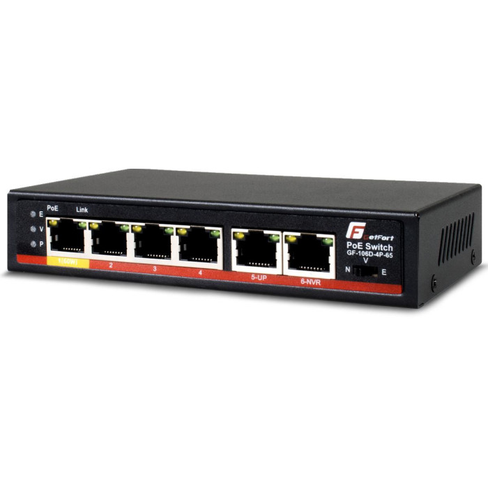 SWITCH POE GETFORT 4FE x POE + 2FE UPLINK 65W