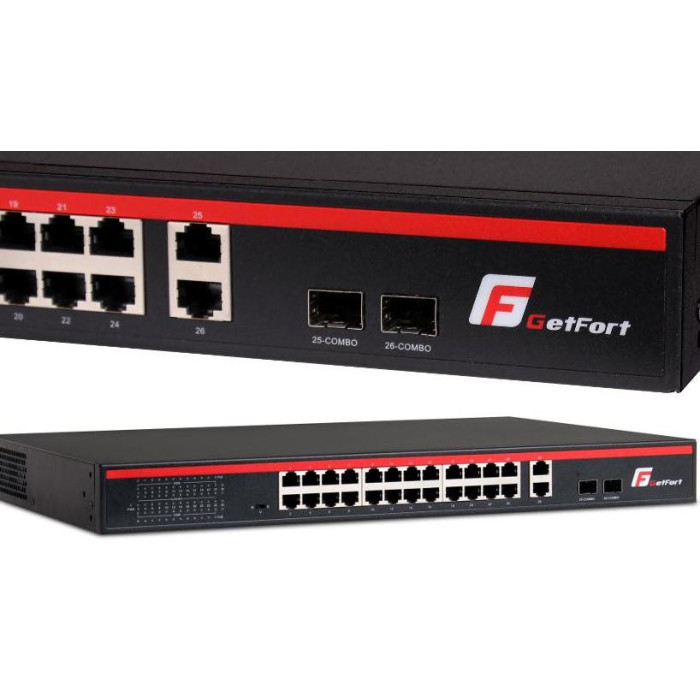 SWITCH POE GETFORT 24FE+2GE+2SFP 250W