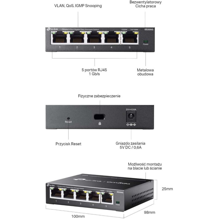 SWITCH TP-LINK OMADA ES205G Easy Managed