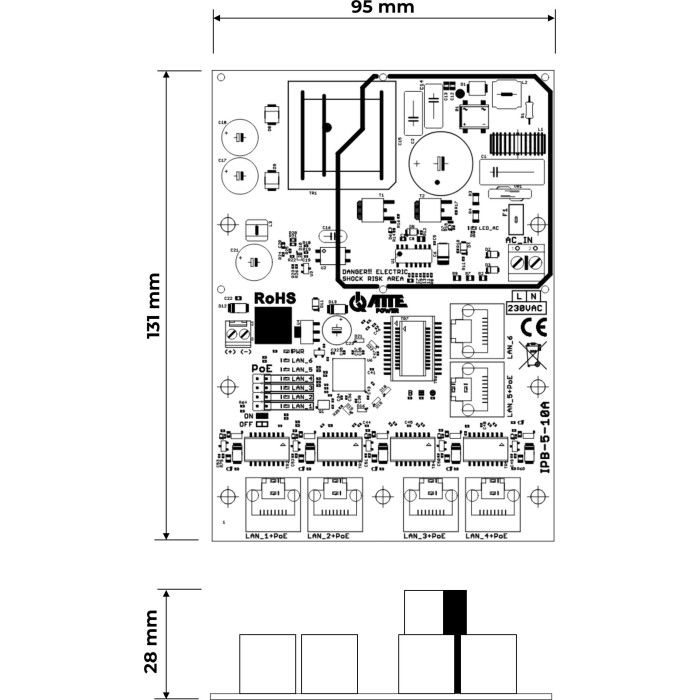Switch PoE 6 portowy ze zintegrowanym zasilaczem ATTE IPB-5-10A-OF