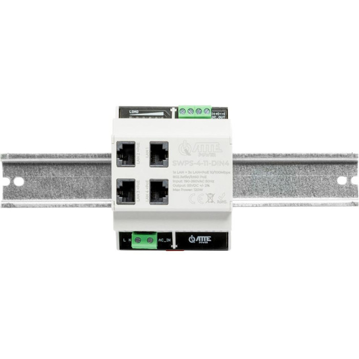 Switch PoE 4 portowy z wbudowanym zasilaczem na szynę TH35 ATTE SWPS-4-11-DIN4