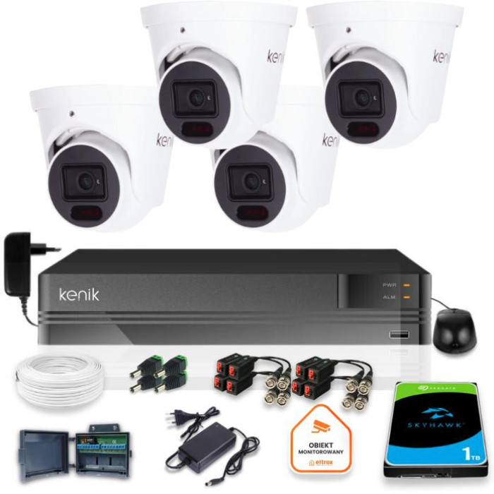 Zestaw monitoringu Kenik 4 Kamery 2MPx Rejestrator 5w1 1TB