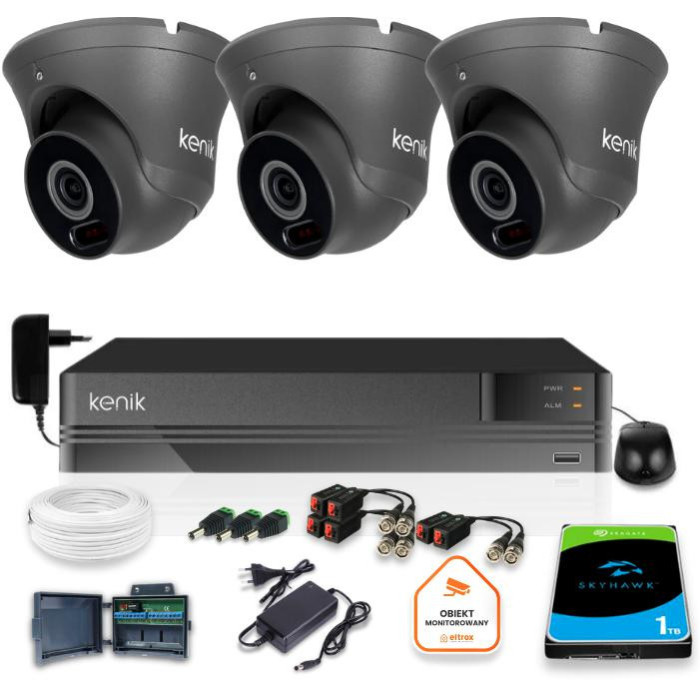 Zestaw monitoringu Kenik 3 Kamery 2MPx Rejestrator 5w1 1TB