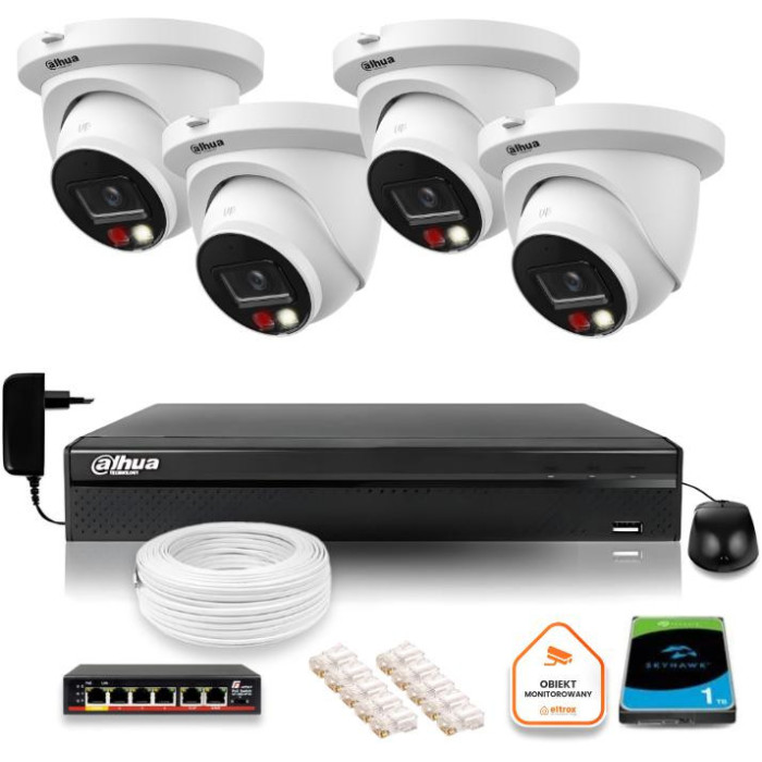Zestaw monitoringu IP Dahua 8mpx 4K 4 kamery IPC-HDW2849TM-S-IL z dyskiem