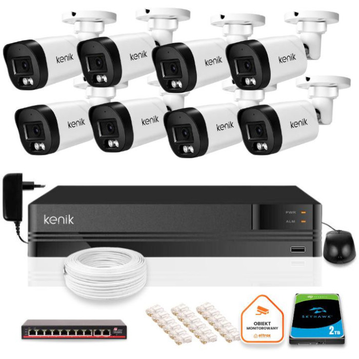 Zestaw monitoringu IP Kenik 8 kamer 6MPx tubowe dysk